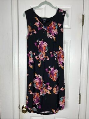 Nicole Miller New York Floral Midi Dress Sleeveless Black Stretch Sz M